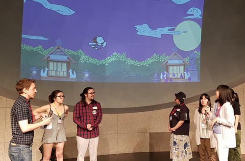 Presenting the platform game to a jury.